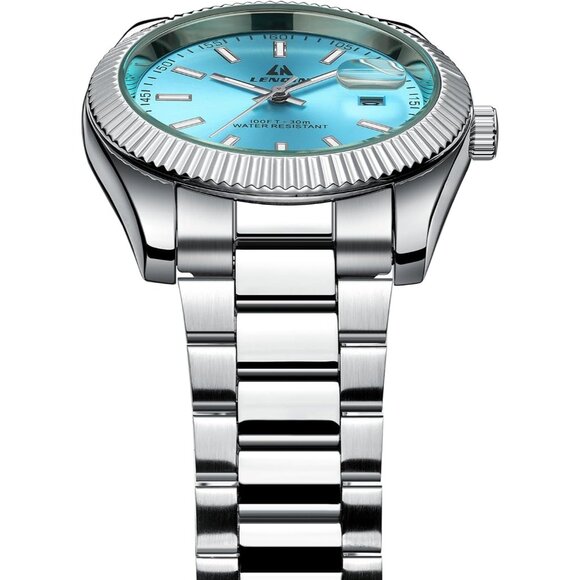 ⚡silver Light Blue Waterproof Analog Quartz Watch Men's Wrist Fashion Casual - Picture 4 of 14